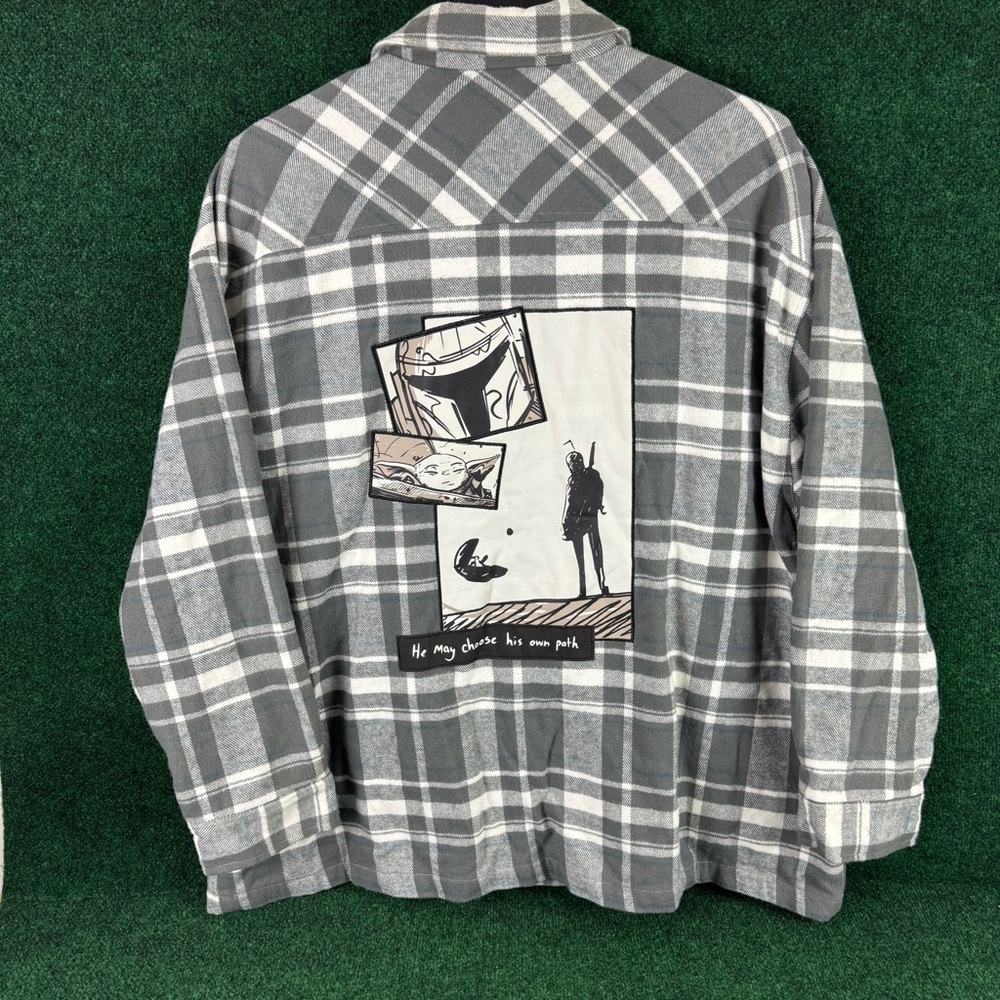Star Wars The Mandalorian Shirt Jacket Mens Size 3XL Gray Plaid Snap Up Flannel